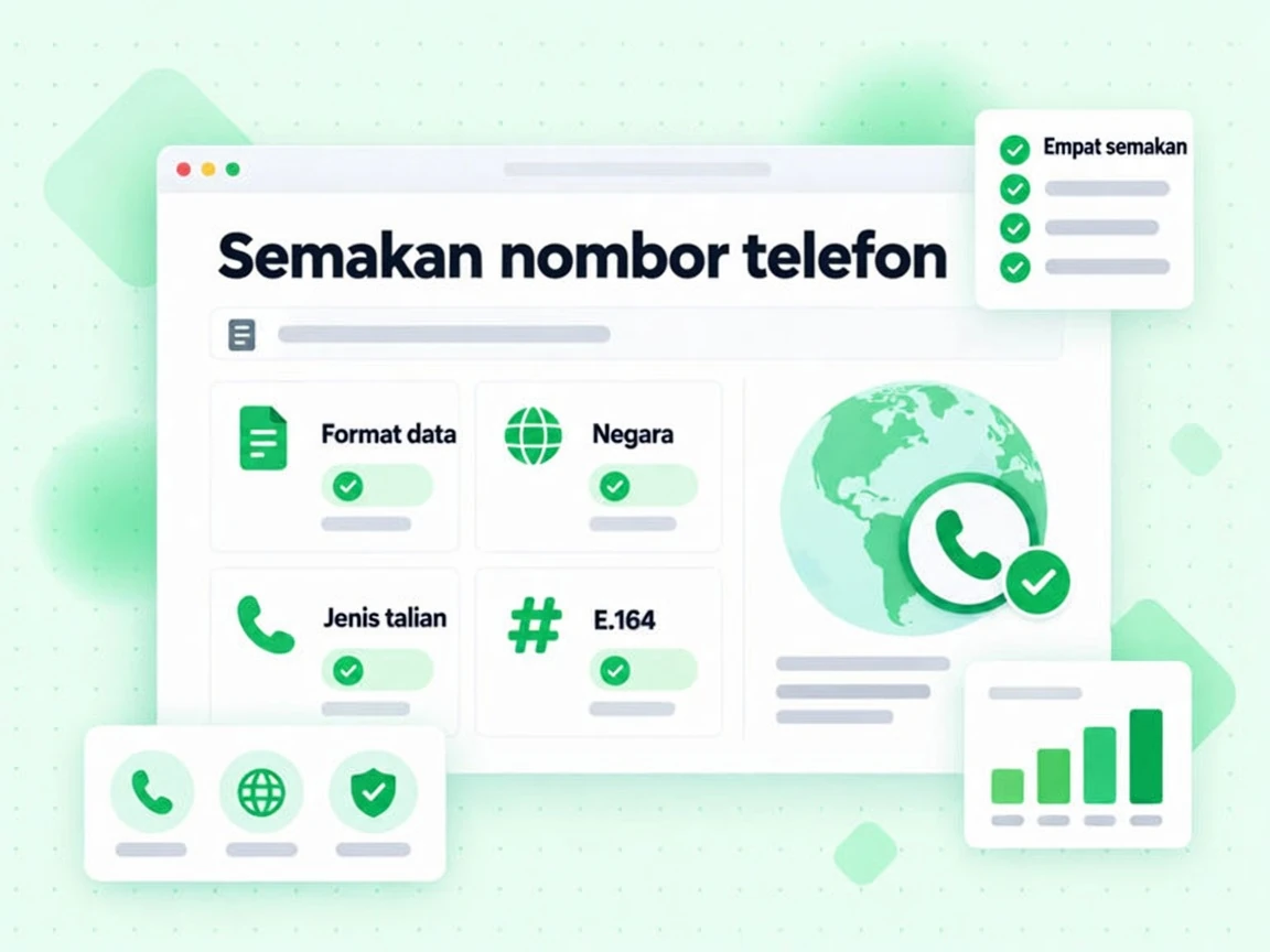 Semakan nombor telefon merangkumi Empat semakan: Format data, Negara dan Jenis talian