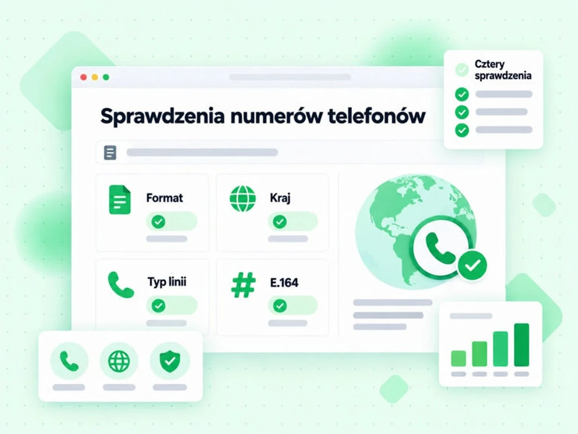 Sprawdzenia numerów telefonów obejmują Format, Kraj, Typ linii i E.164