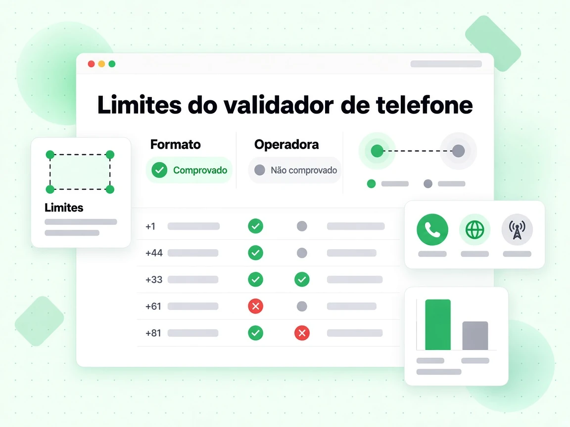 Limites do validador de telefone comparando Formato comprovado com Operadora não comprovada