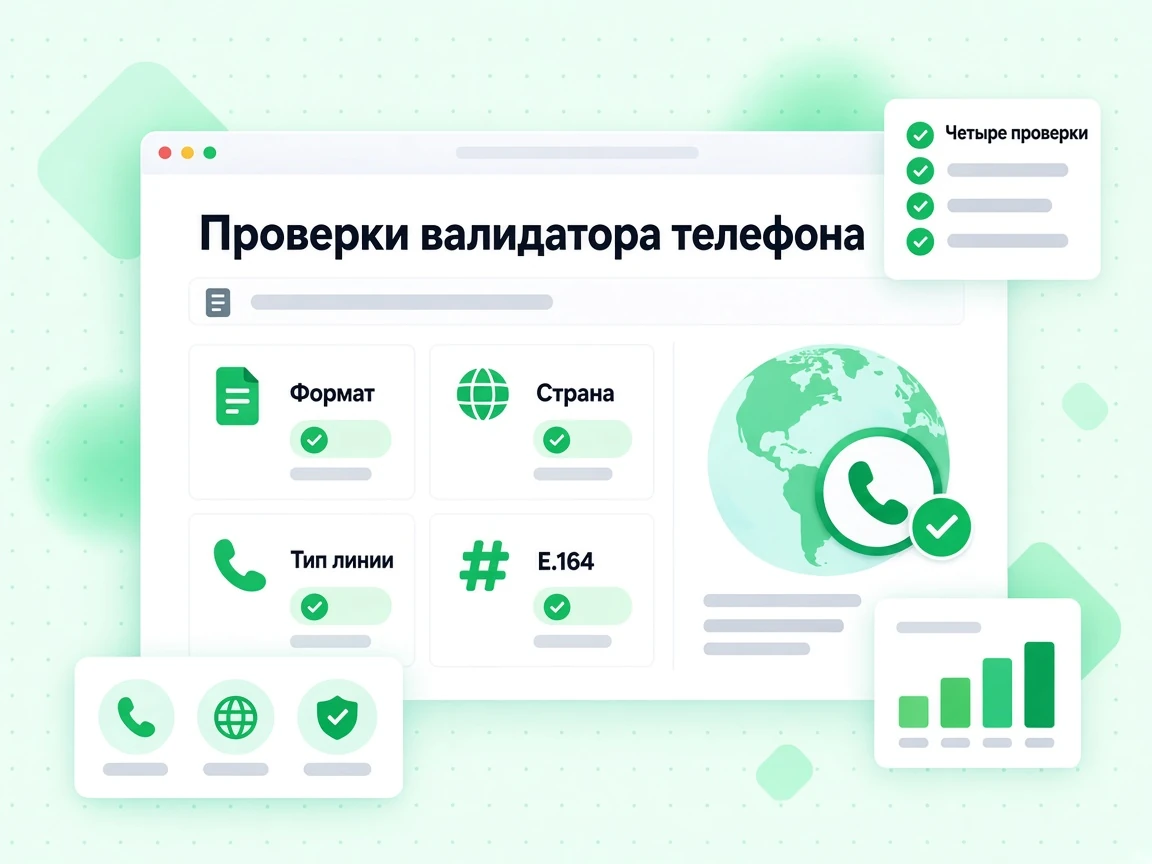 Проверки валидатора телефона: Формат, Страна, Тип линии и E.164.