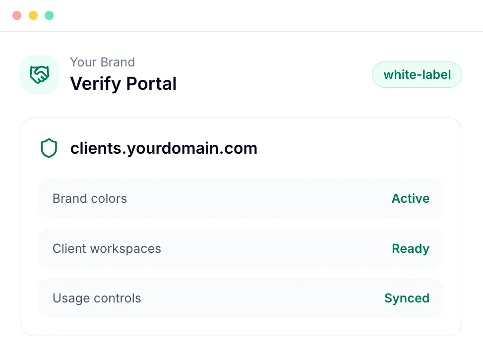BillionVerify white-label portal with custom branding