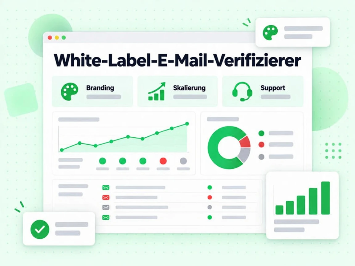 Das Vorteilsraster zum White-Label-E-Mail-Verifizierer zeigt Branding, Skalierung, Support und Reporting