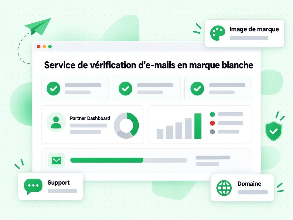 Formule du Service de vérification d'e-mails en marque blanche couvrant Image de marque, Domaine et support.