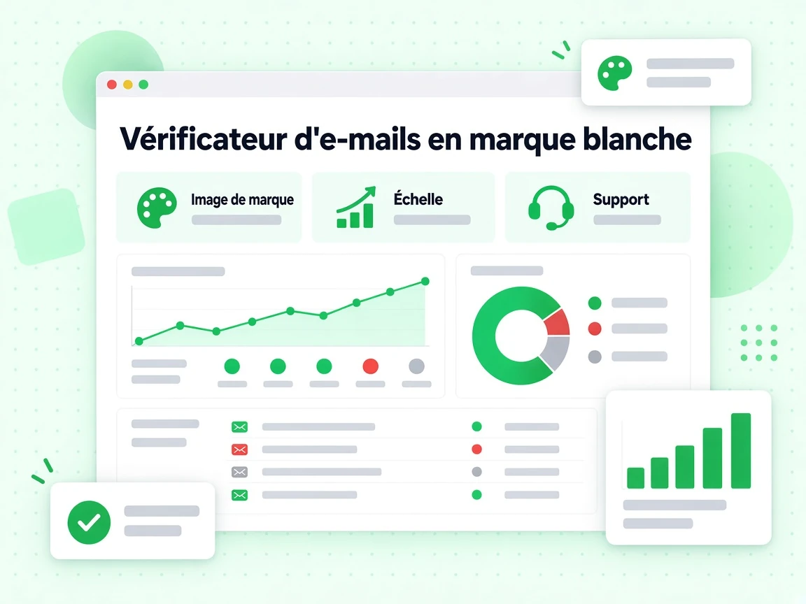 Grille d'avantages du Vérificateur d'e-mails en marque blanche : Image de marque, Échelle, rapports.