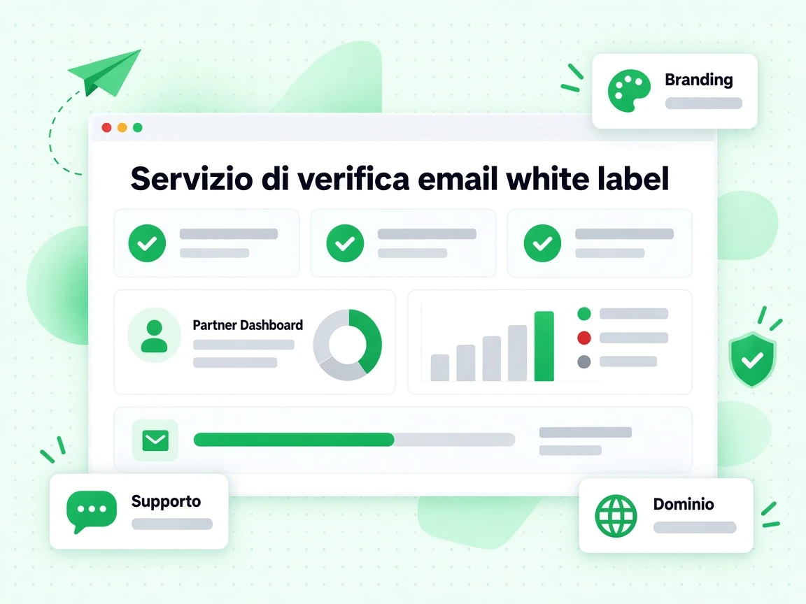Piano Servizio di verifica email white label copre branding, Dominio e Supporto.