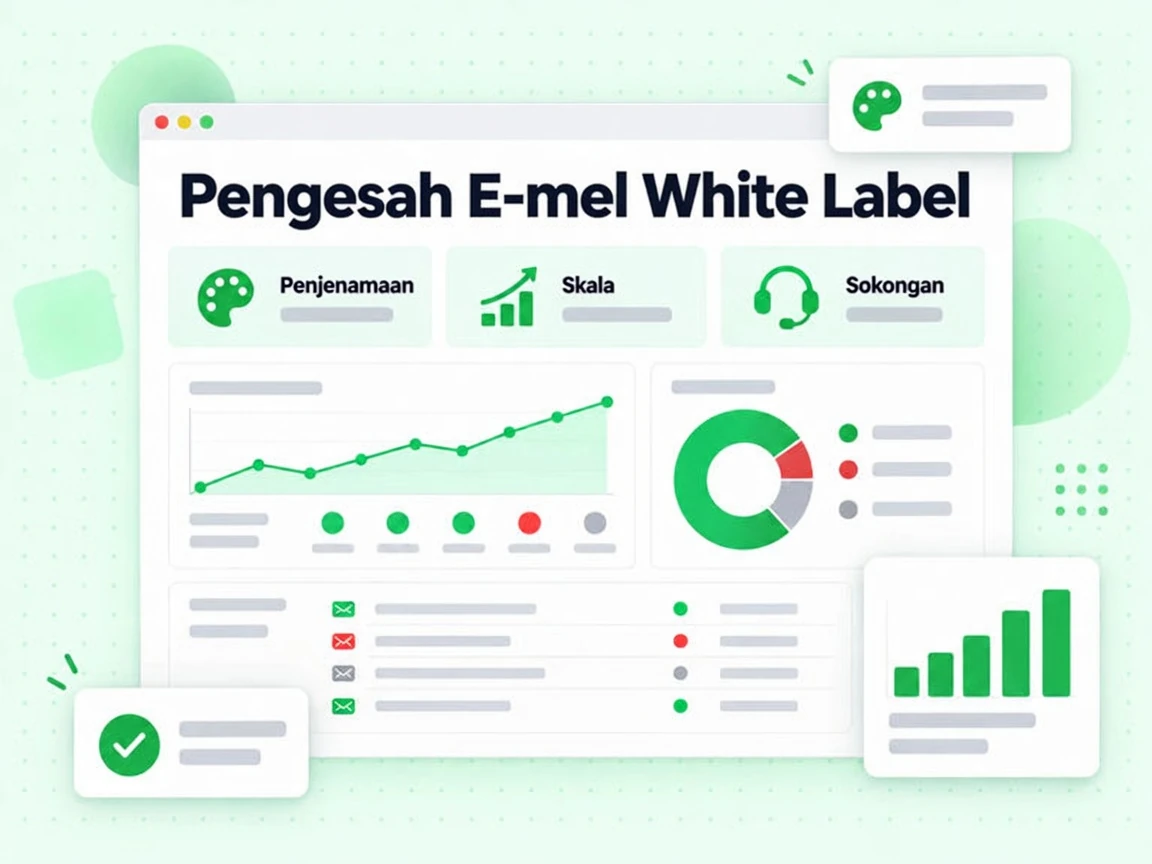 Grid faedah Pengesah E-mel White Label meliputi Penjenamaan, Skala, Sokongan dan pelaporan.