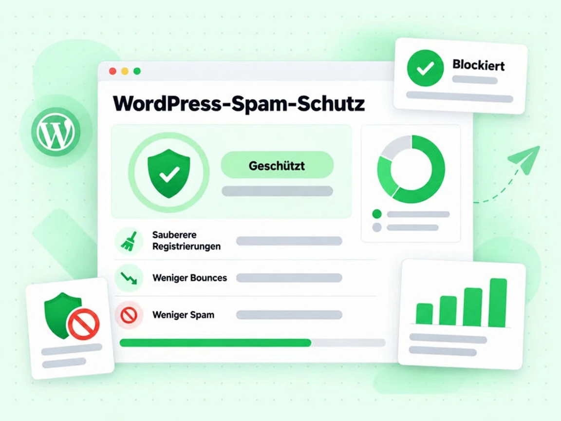 WordPress-Spam-Schutz zeigt Sauberere Registrierungen, Weniger Bounces, Weniger Spam, Geschützt und Blockiert