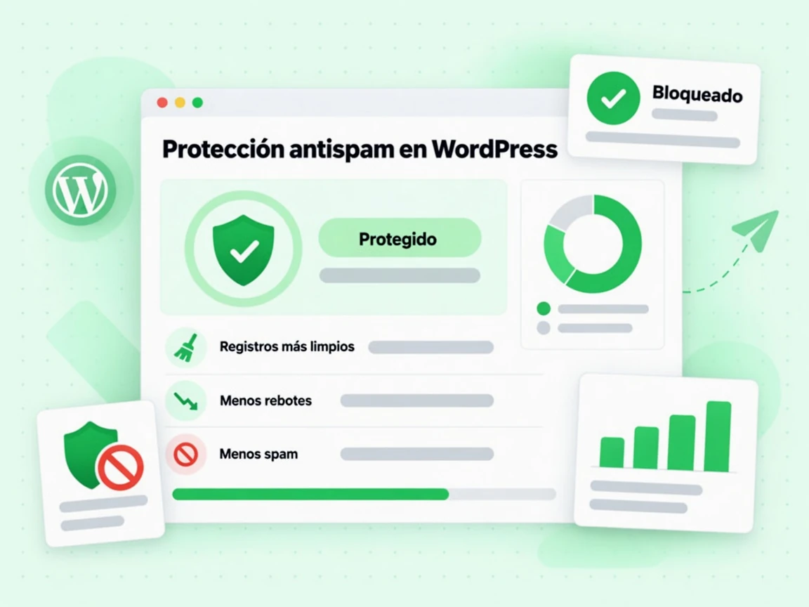 Protección antispam en WordPress: Registros más limpios, Menos rebotes, Menos spam, Protegido y Bloqueado.