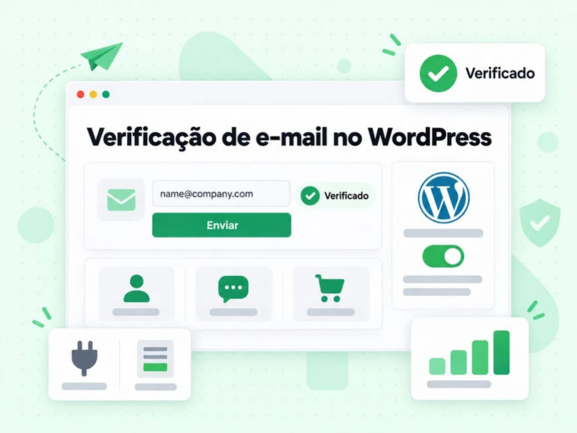 A Verificação de e-mail no WordPress confere name@company.com e marca Verificado ao Enviar