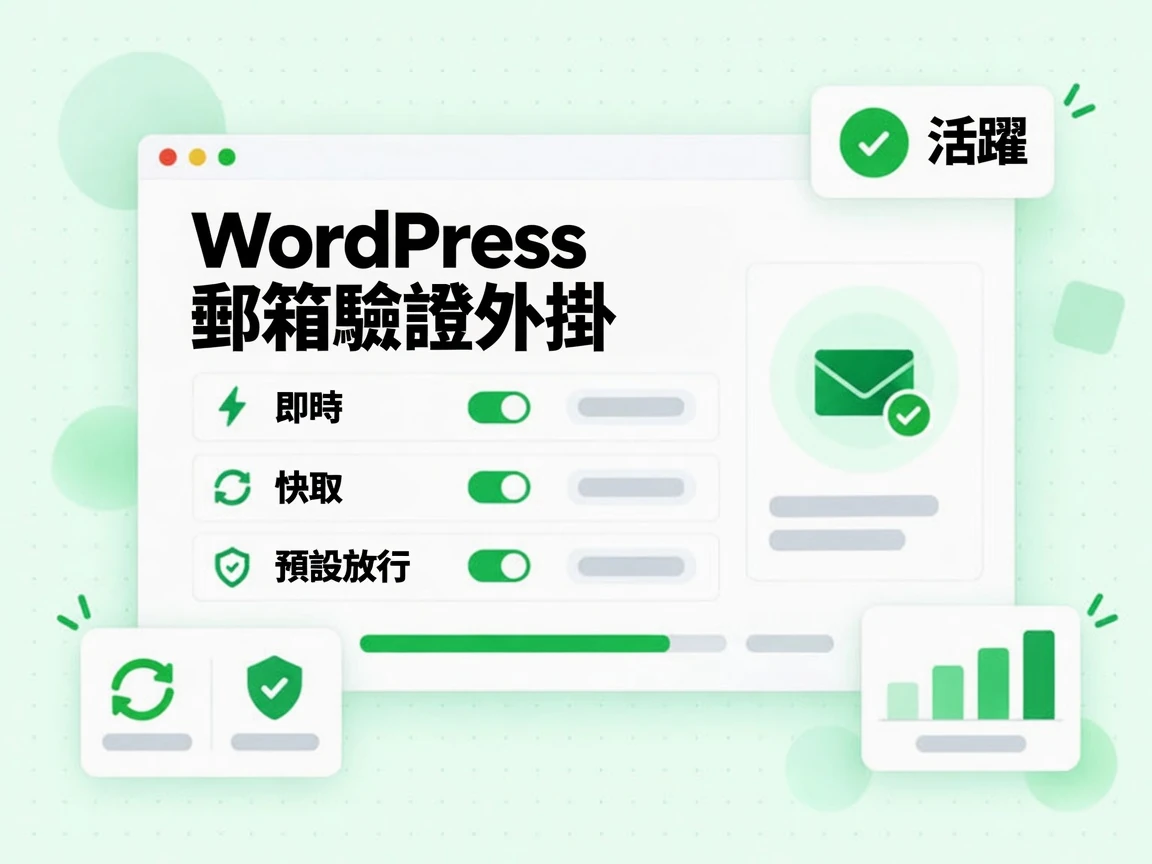 WordPress 郵箱驗證外掛具備即時檢查、快取與預設放行，並標示活躍。