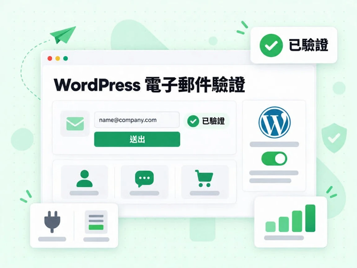 WordPress 電子郵件驗證在表單送出時檢查 name@company.com，並顯示已驗證。